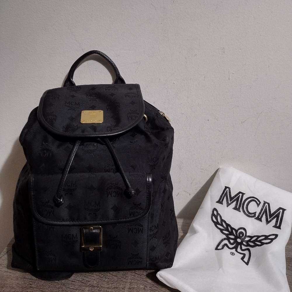 MCM Black Signature Backpack & Dust Bag